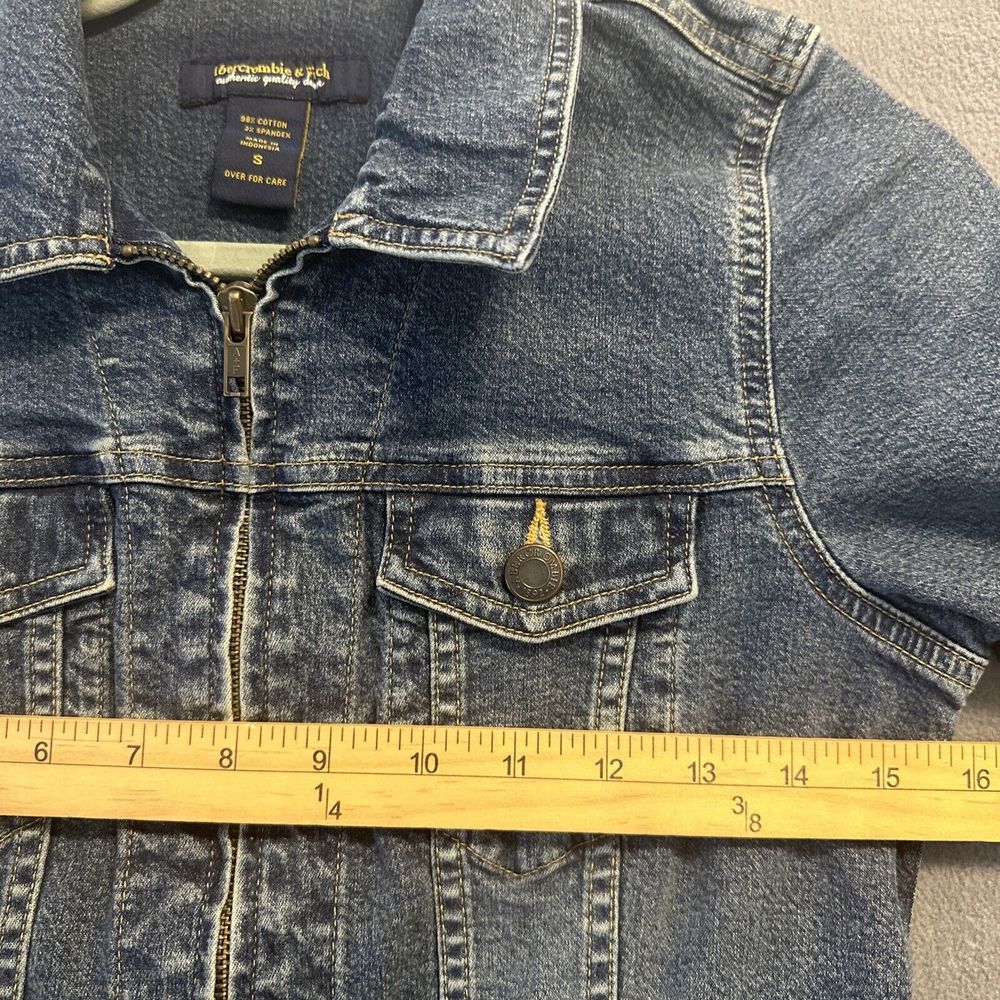 Abercrombie & Fitch Denim Jacket Womens Size Small Zip Up Blue Jean Y2K - Picture 8 of 8